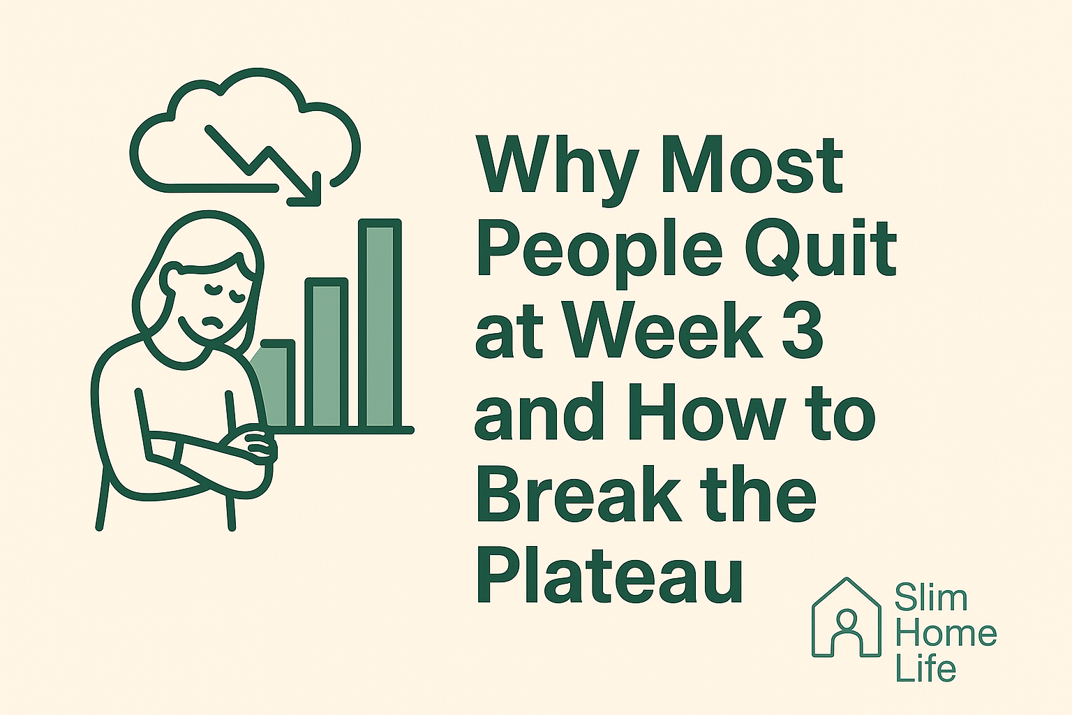 Why Most People Quit at Week 3 – SlimHomeLife illustration of a progress curve hitting a plateau and breaking through.