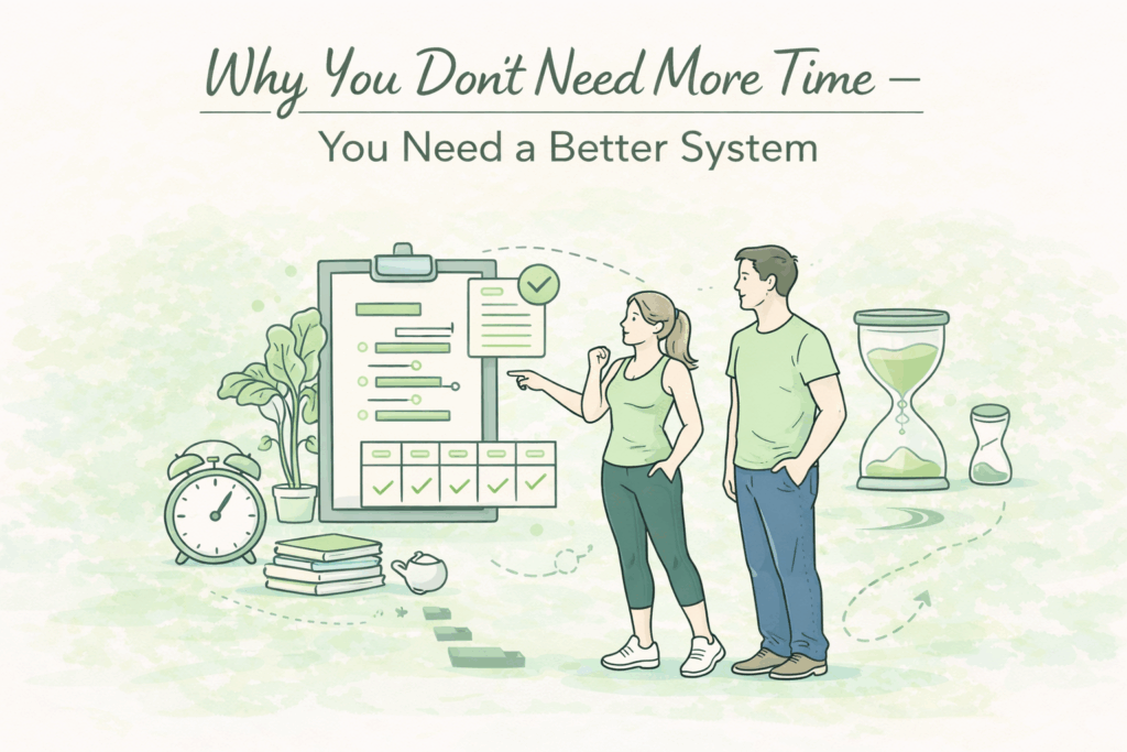 Why You Don’t Need More Time – You Need a Better System – SlimHomeLife time-efficient home fitness system concept.